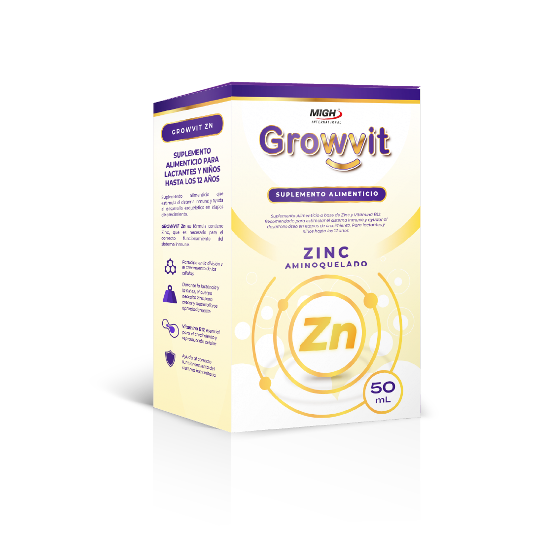 GROWVIT® Zn: Suplemento infantil con Zinc, Vitamina B12 y Manzanilla para fortalecer defensas y crecimiento