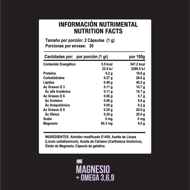 AMZ Magnesio + Omega 3, 6, 9 60 cápsulas