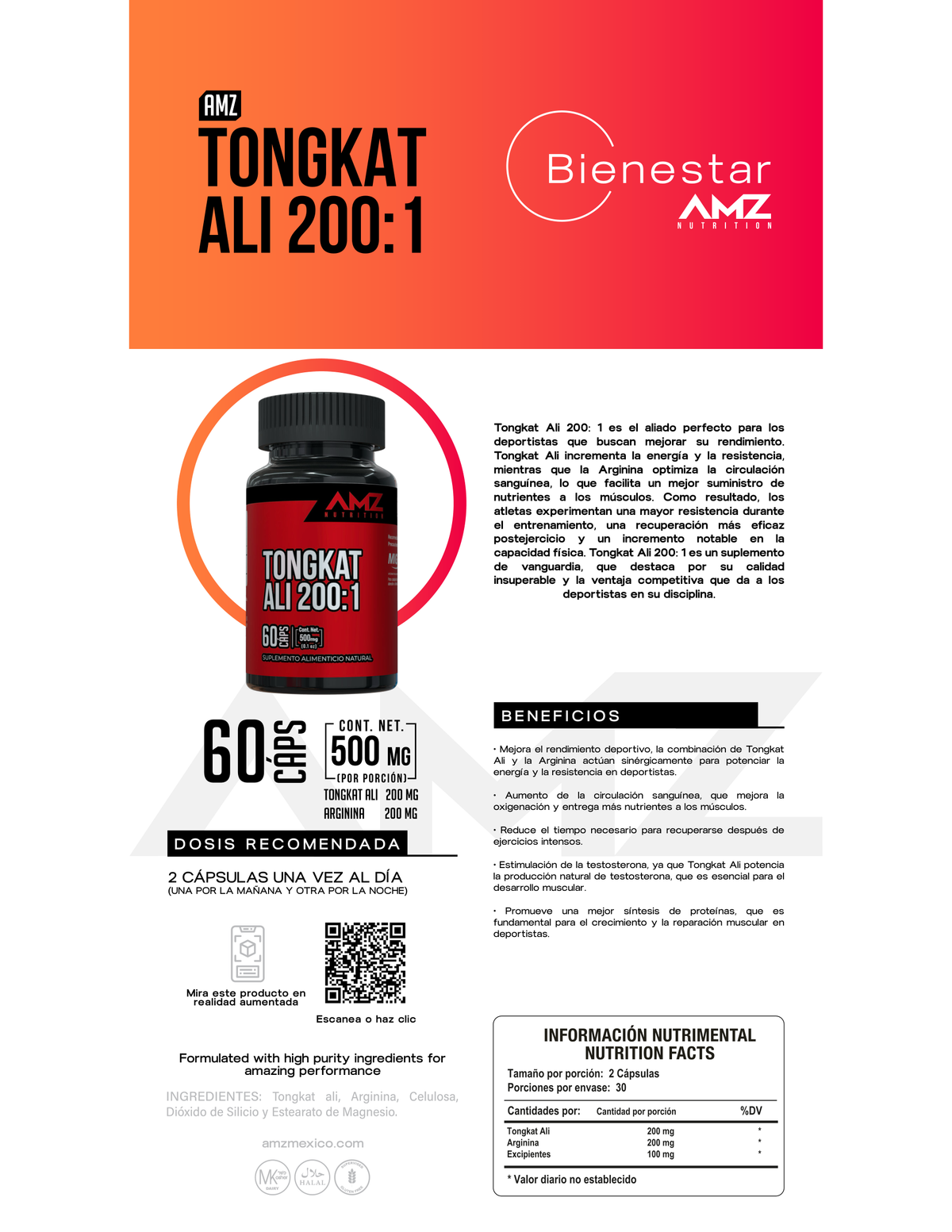 AMZ Tongkat Ali 200:1 60 cápsulas