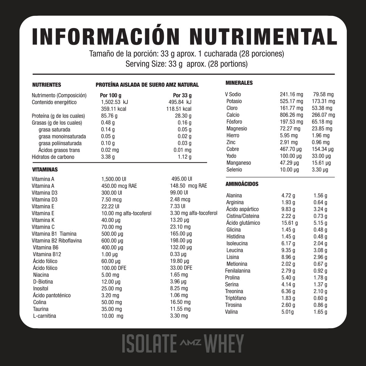 Proteína aislada AMZ Isolate Whey Natural 925 g