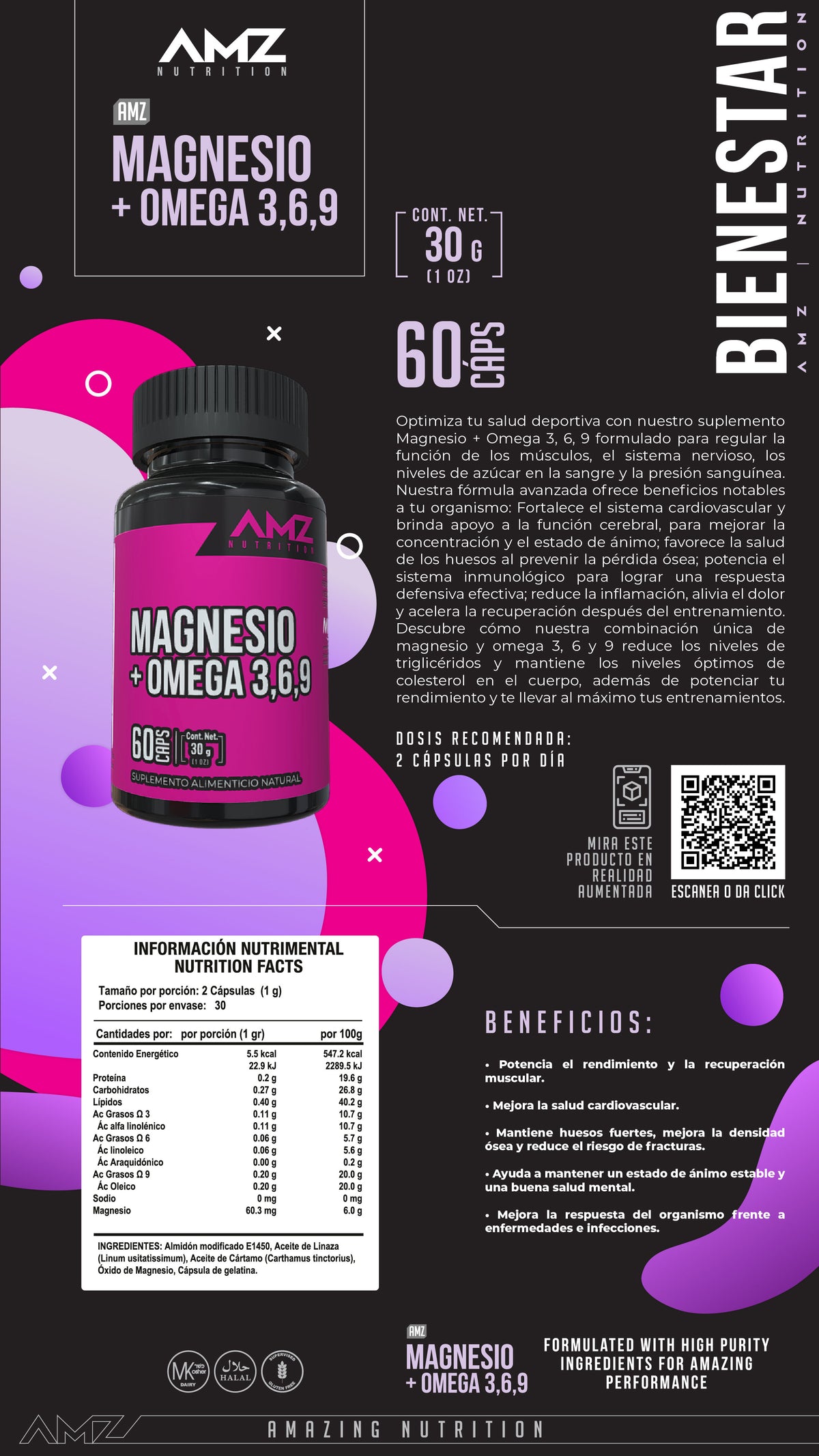 AMZ Magnesio + Omega 3, 6, 9 60 cápsulas