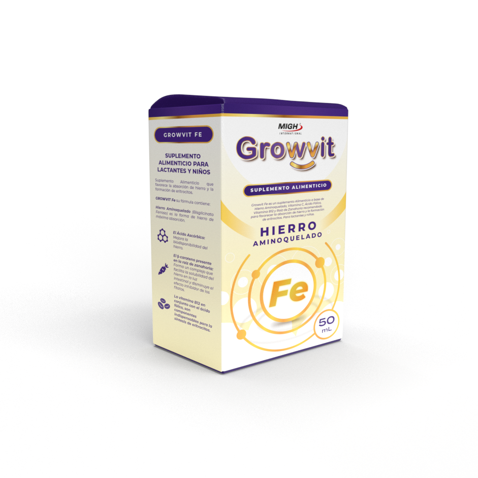 GROWVIT® Fe: Suplemento infantil con hierro aminoquelado, vitamina C, B12 y ácido fólico
