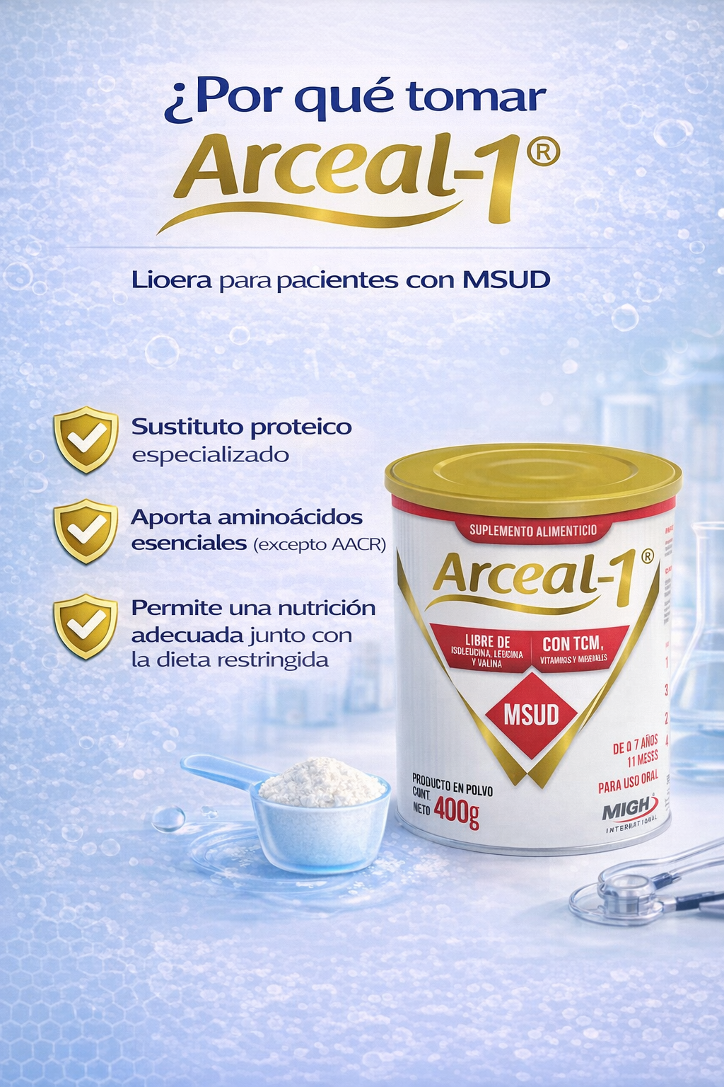 Arceal-1® | Soporte nutricional para enfermedad de orina con olor a jarabe de arce (MSUD / ARCE)