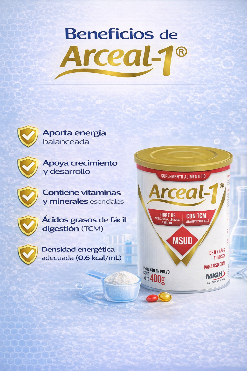 Arceal-1® | Soporte nutricional para enfermedad de orina con olor a jarabe de arce (MSUD / ARCE)