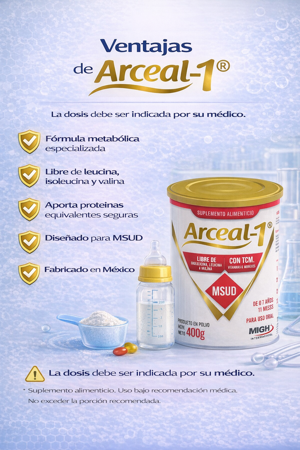 Arceal-1® | Soporte nutricional para enfermedad de orina con olor a jarabe de arce (MSUD / ARCE)