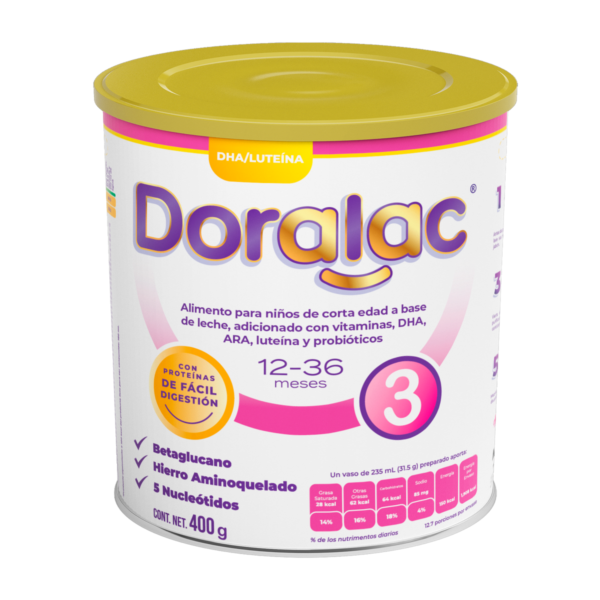 Doralac Etapa 3 400 g | Fórmula láctea de 1 a 3 años