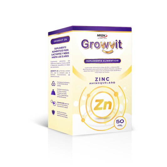GROWVIT® Zn: Suplemento infantil con Zinc, Vitamina B12 y Manzanilla para fortalecer defensas y crecimiento