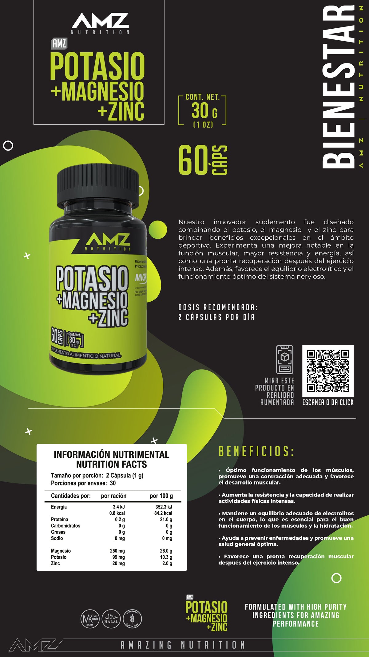 AMZ Potasio + Magnesio + Zinc 60 cápsulas