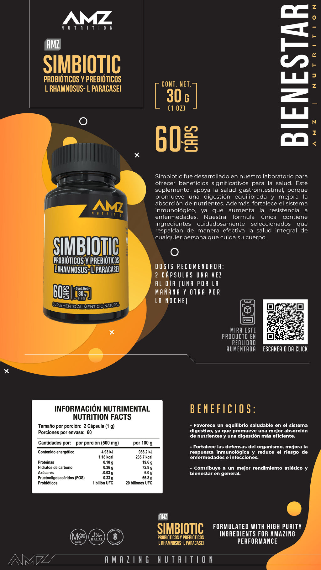 Probióticos y prebióticos AMZ Simbiotic 60 cápsulas